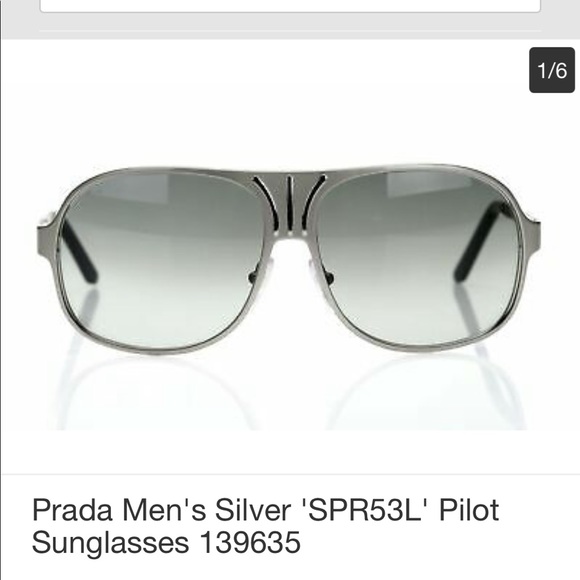 PRADA Men's Silver 'SPR53L' Pilot Sunglasses - Picture 4 of 14